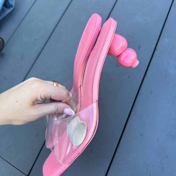 Cult Gaia Gigi PVC Slip-on Mules In Pink Sz 40 Sculptural Heels Square Toe - Picture 7 of 10